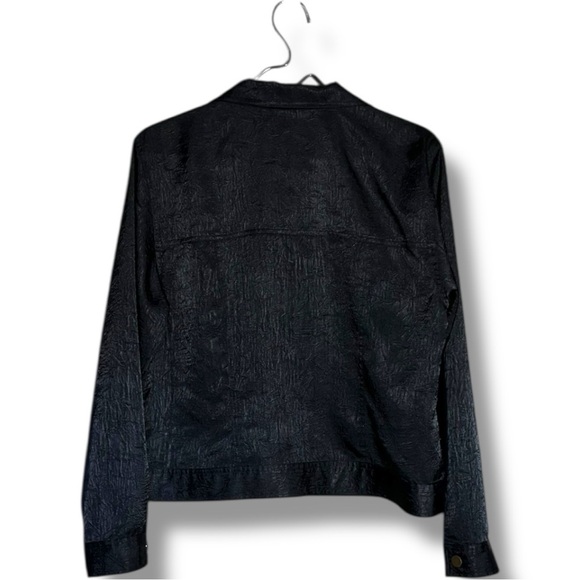 Spenser Jeremy Black Satin Long Sleeve Gold Buttons Collared Simple Chic Shirt - Picture 14 of 15